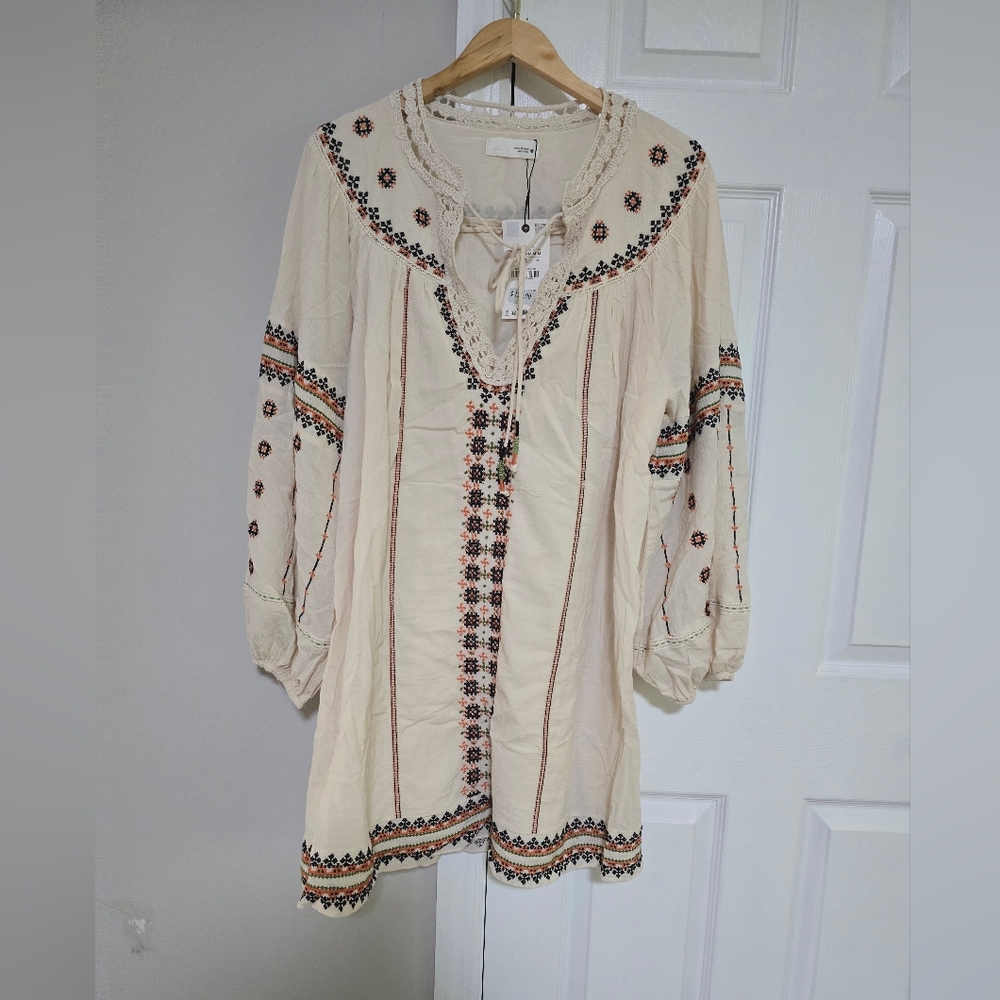 Zara Beige Embroidered Long Sleeve Dress - Picture 11 of 16